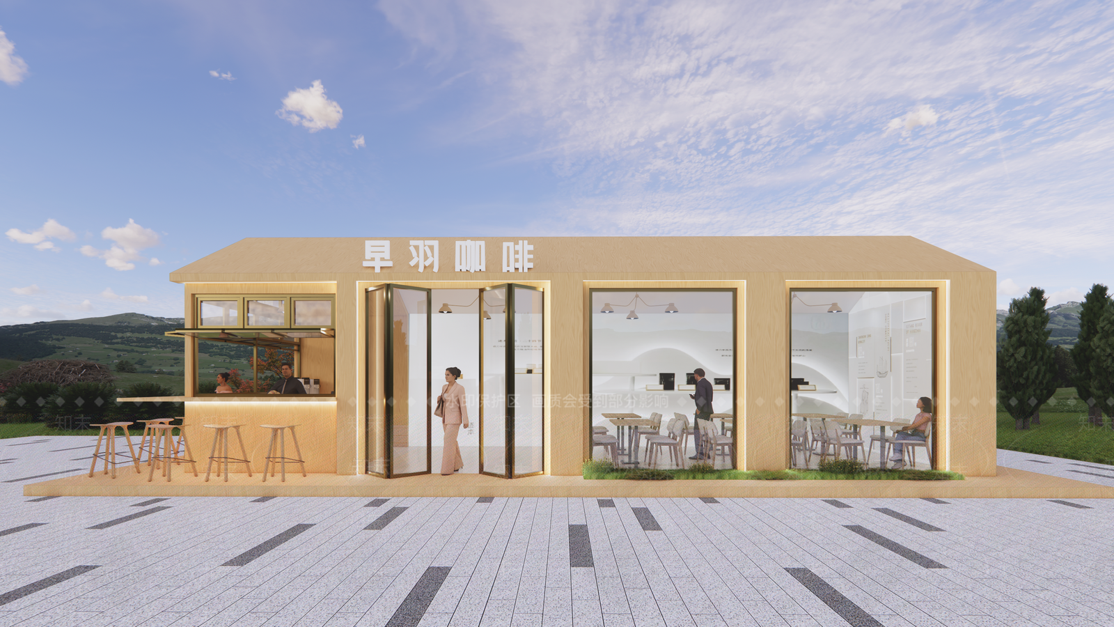 原木咖啡厅SU模型下载【ID:1184165345】