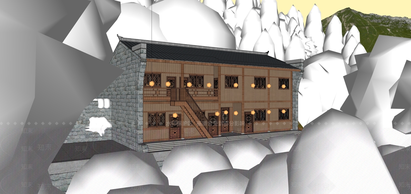 现代餐饮建筑SU模型下载【ID:1184178645】