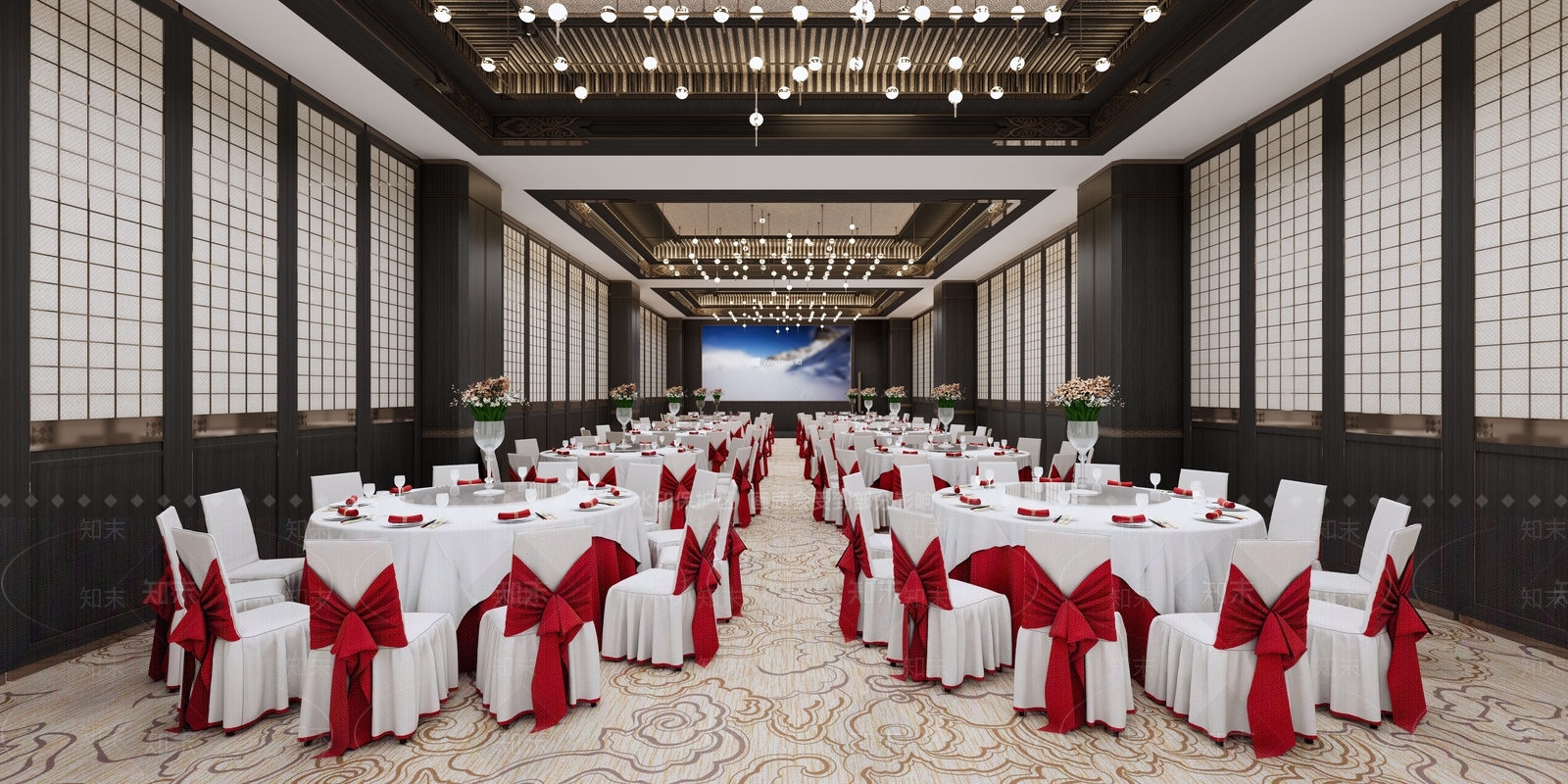 新中式中式宴会厅SU模型下载【ID:1184171011】