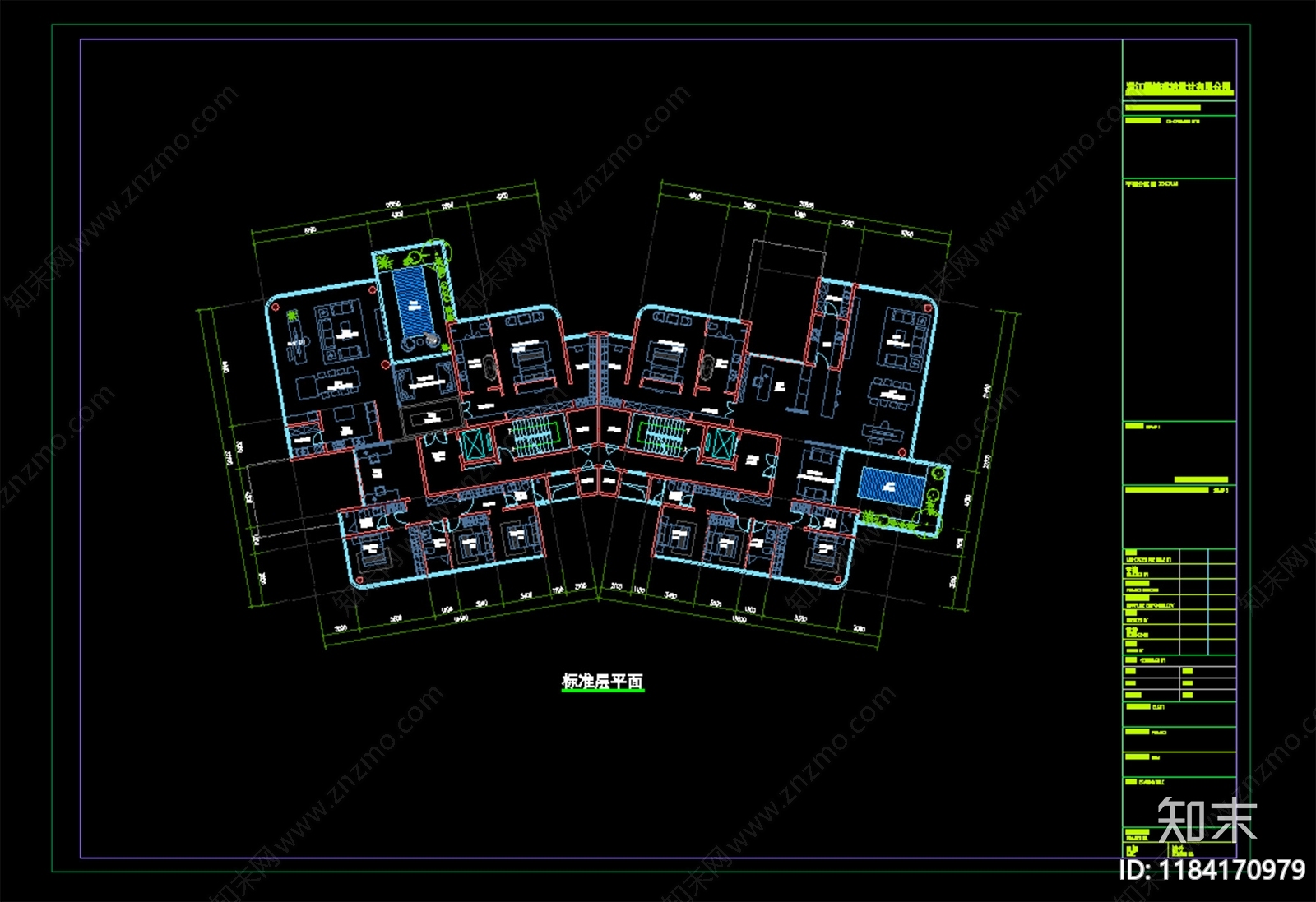 现代住宅楼建筑cad施工图下载【ID:1184170979】