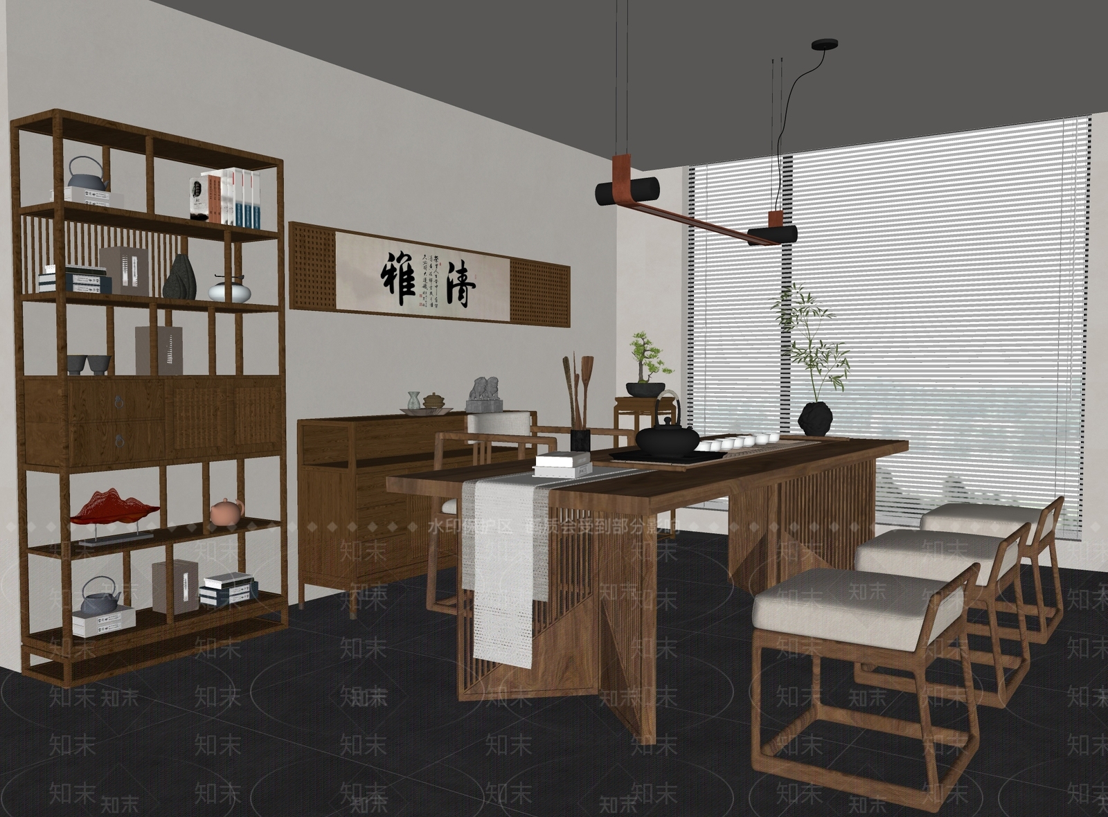 新中式中古茶室SU模型下载【ID:1184176726】