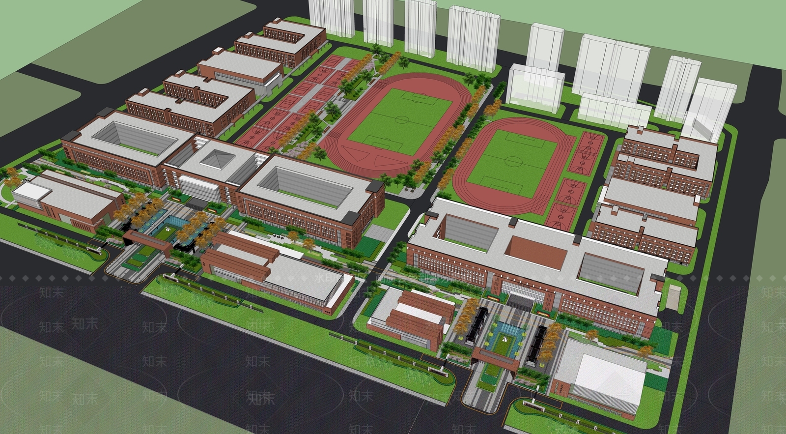现代学校建筑SU模型下载【ID:1184177323】