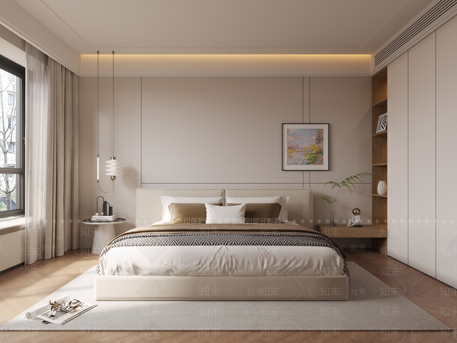 米色双人床双人床3D模型下载【ID:1227309794】