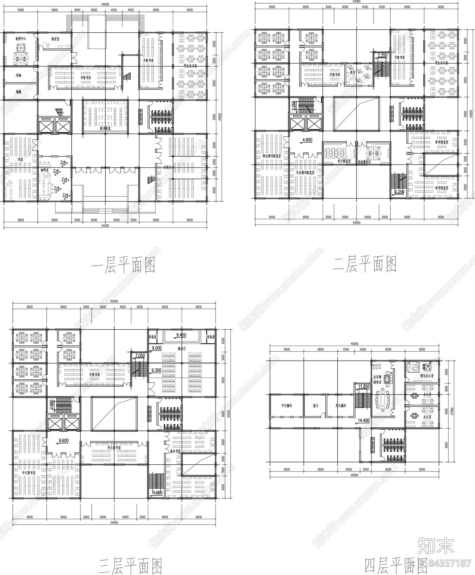 中式现代图书馆建筑cad施工图下载【ID:1184357187】