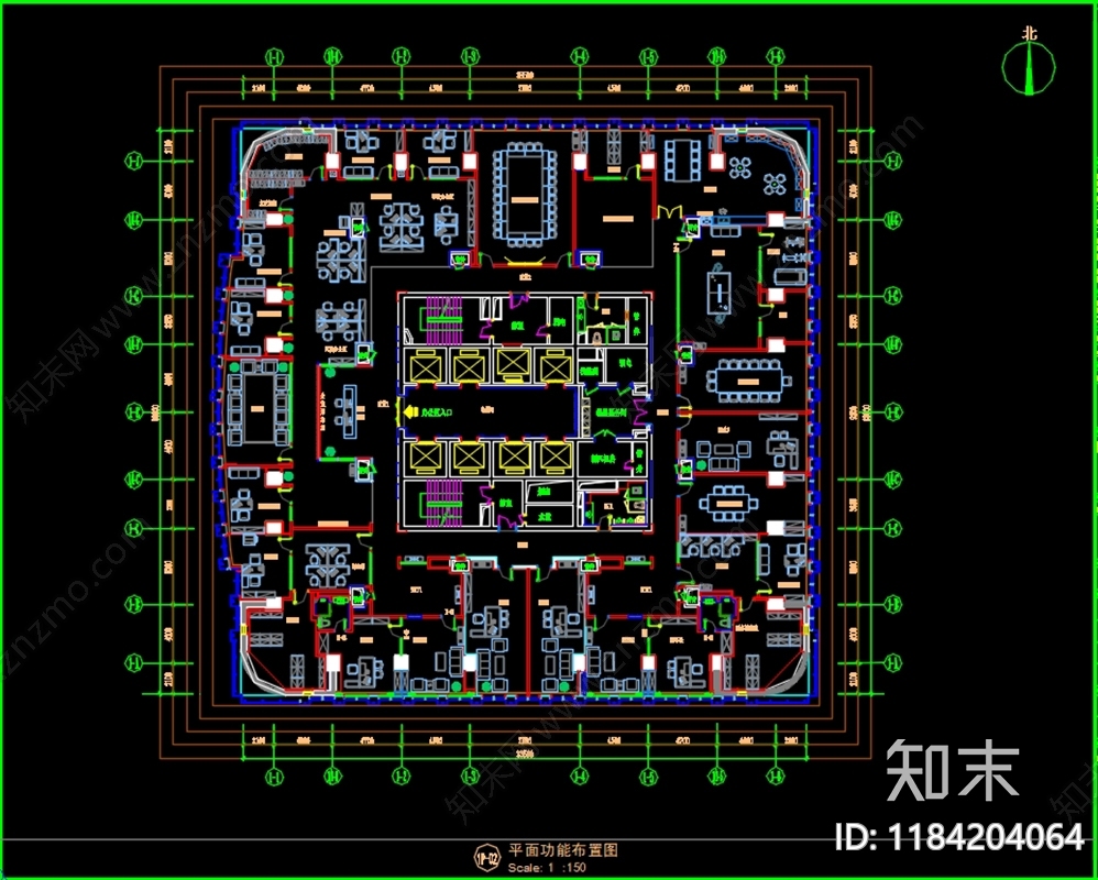 现代开放办公室cad施工图下载【ID:1184204064】
