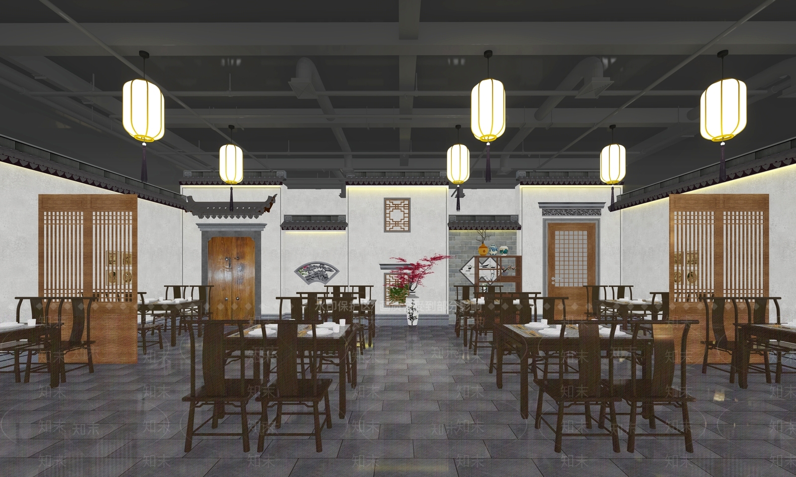 新中式中餐厅SU模型下载【ID:1184210744】