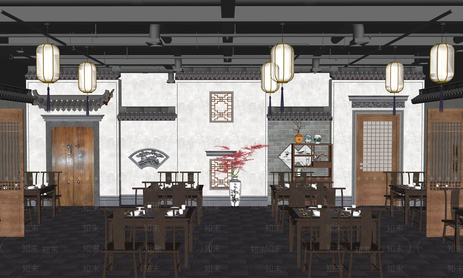 新中式中餐厅SU模型下载【ID:1184210744】