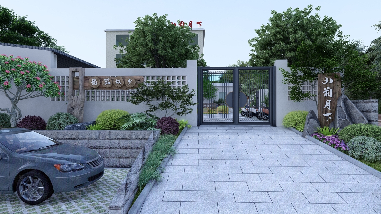 现代新中式别墅庭院SU模型下载【ID:1184210110】
