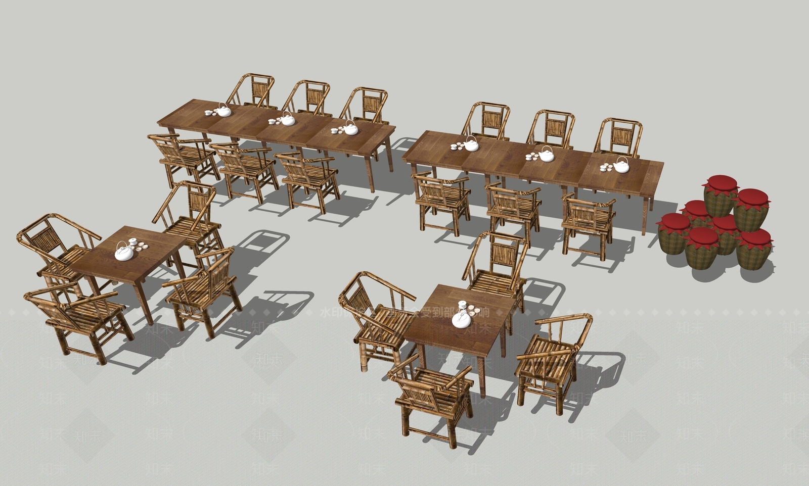 中式现代景观座椅SU模型下载【ID:1184215436】