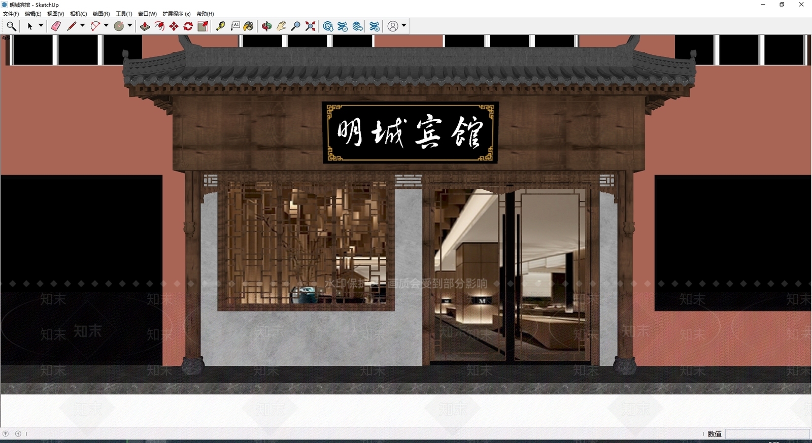 中式门头SU模型下载【ID:1184222766】