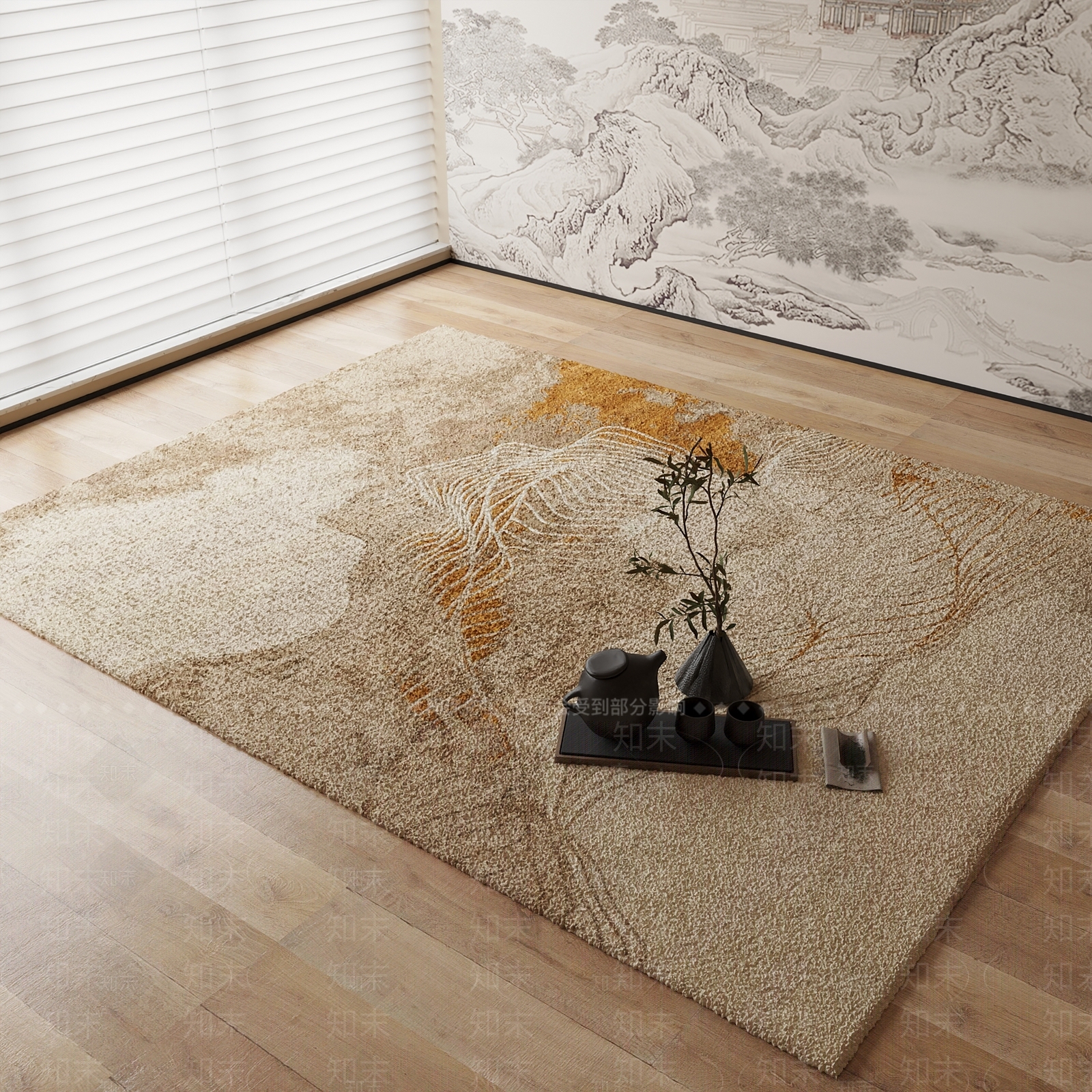 新中式地毯3D模型下载【ID:1184223881】