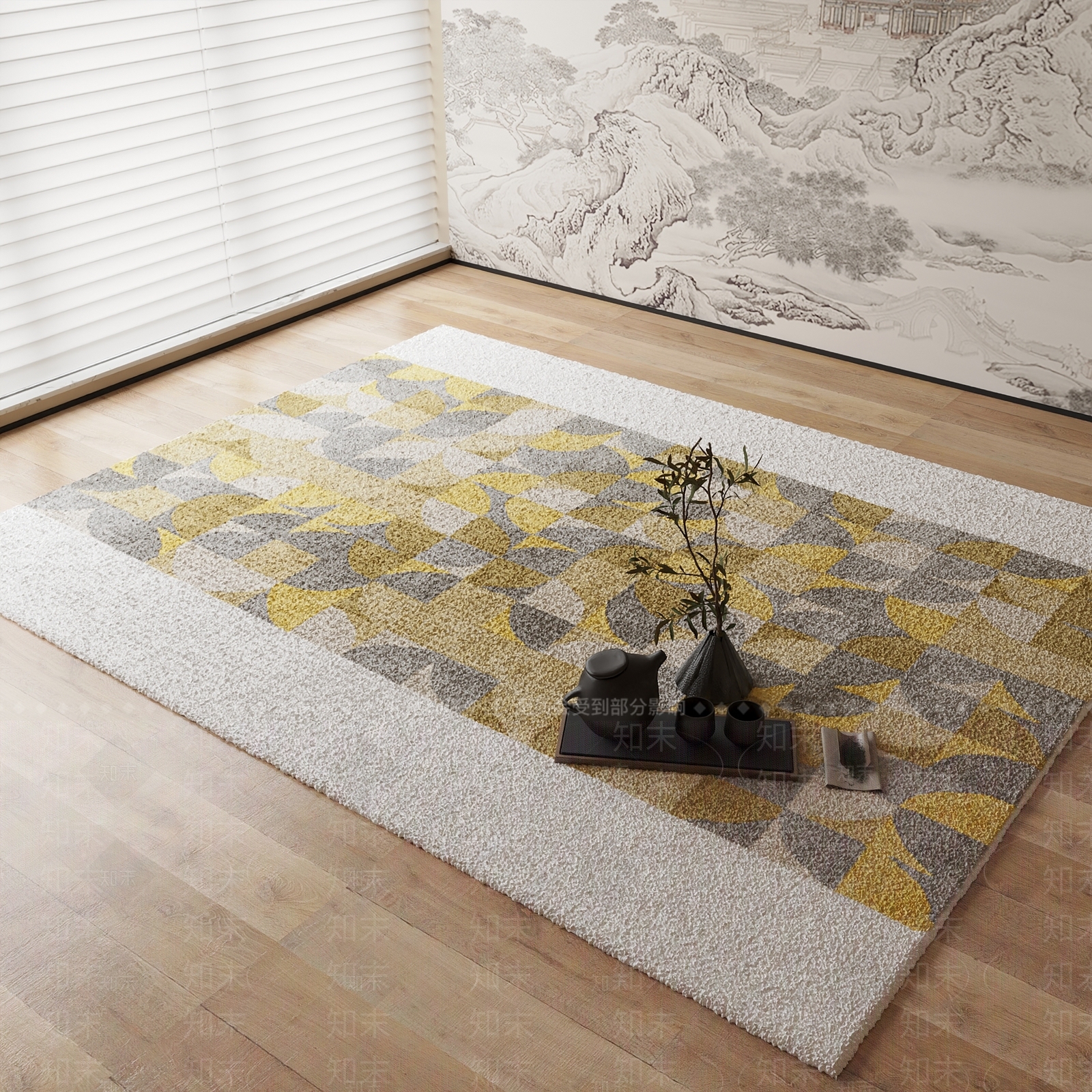 新中式地毯3D模型下载【ID:1184223915】