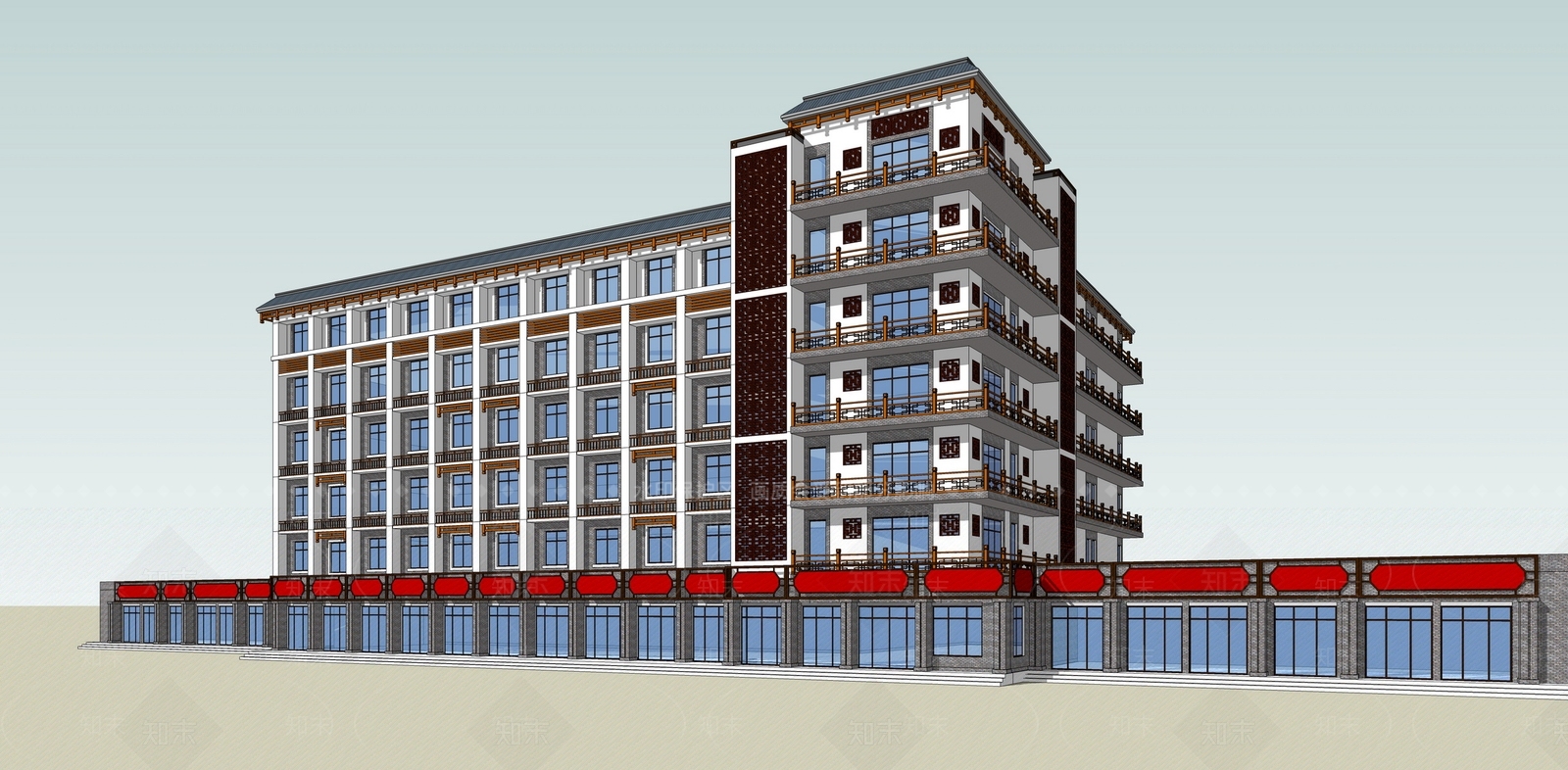 现代酒店建筑SU模型下载【ID:1184225134】