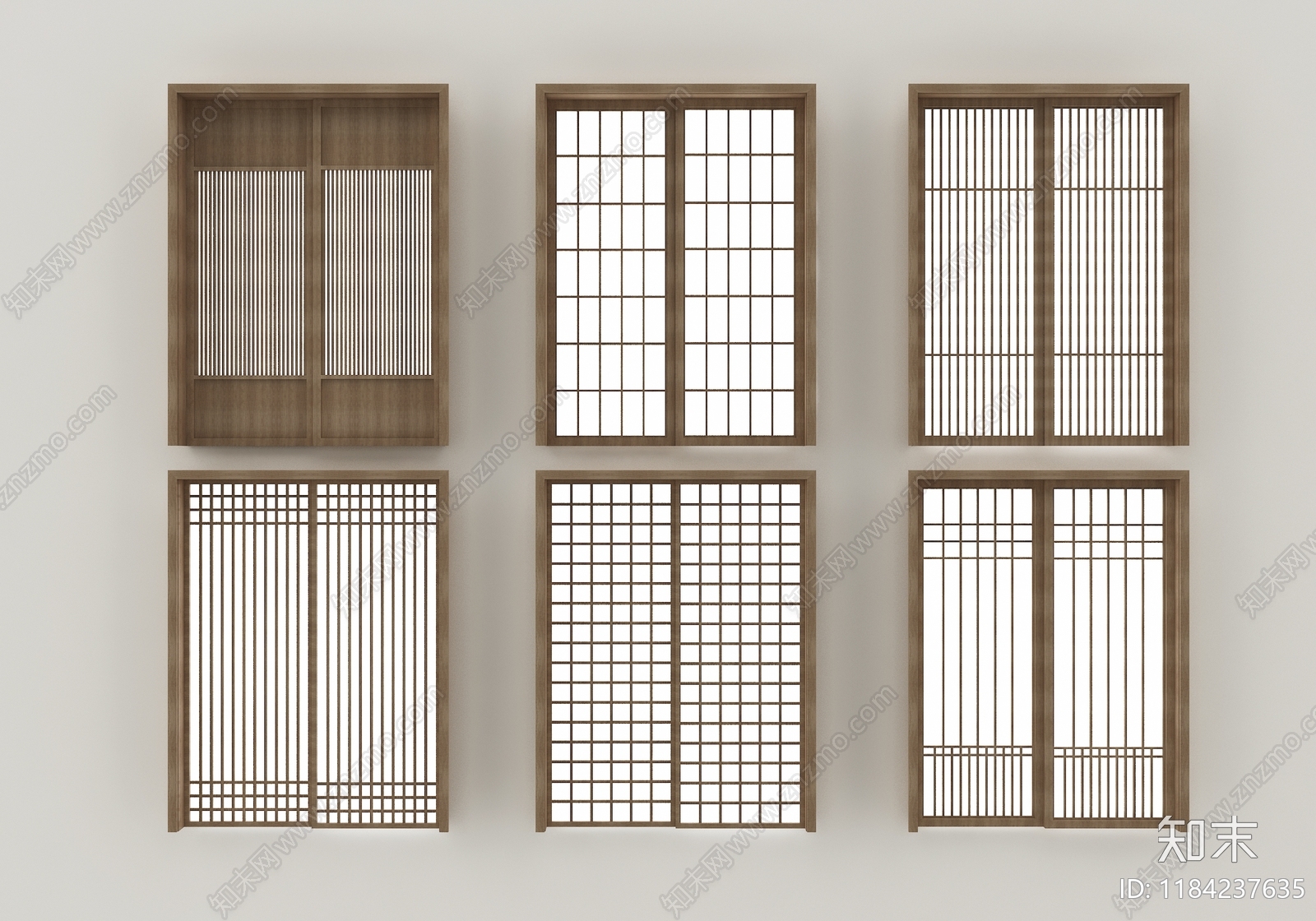 日式新中式推拉门3D模型下载【ID:1184237635】