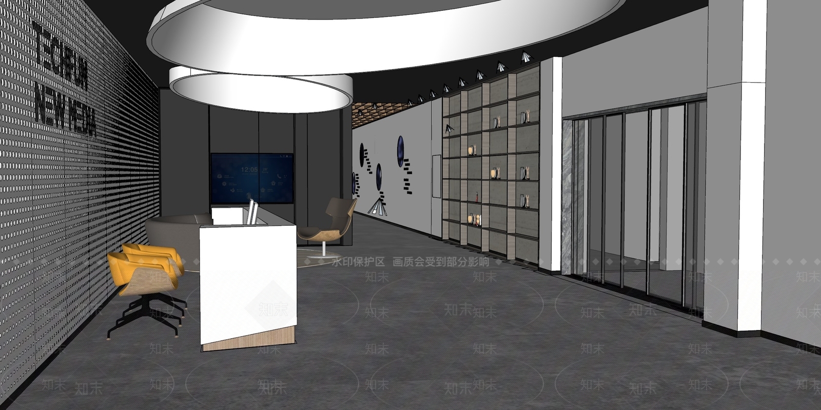 现代办公走廊SU模型下载【ID:1184240259】