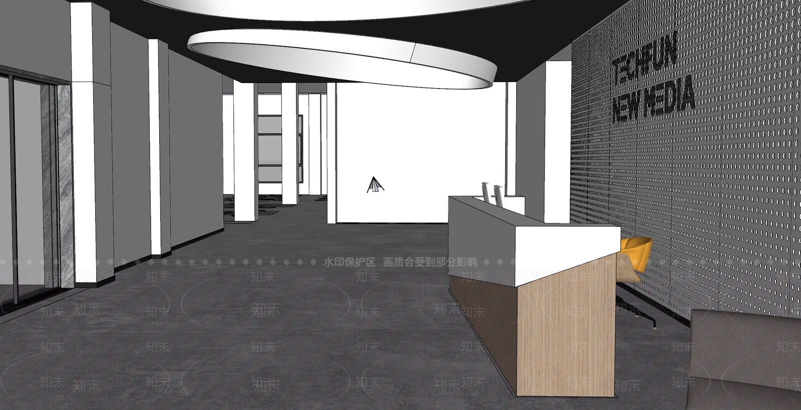 现代办公走廊SU模型下载【ID:1184240259】
