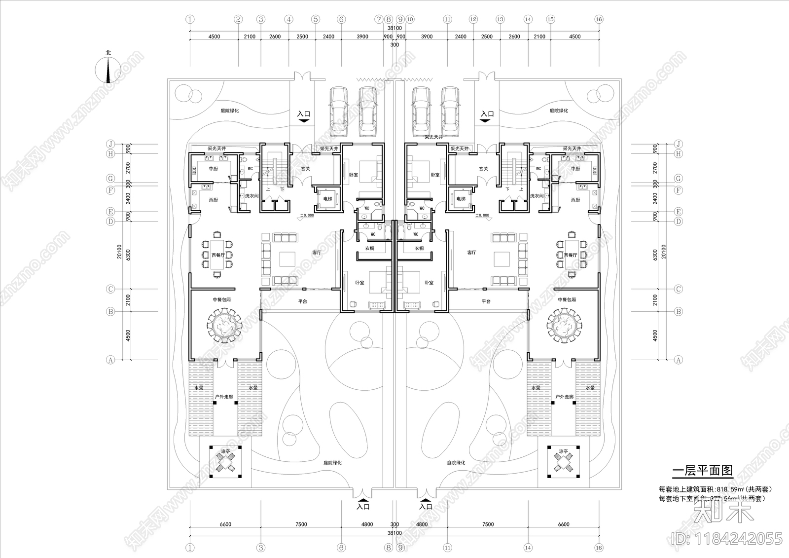 现代简欧别墅建筑施工图下载【ID:1184242055】