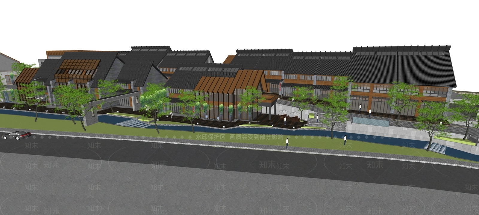 新中式现代古建筑SU模型下载【ID:1184243609】