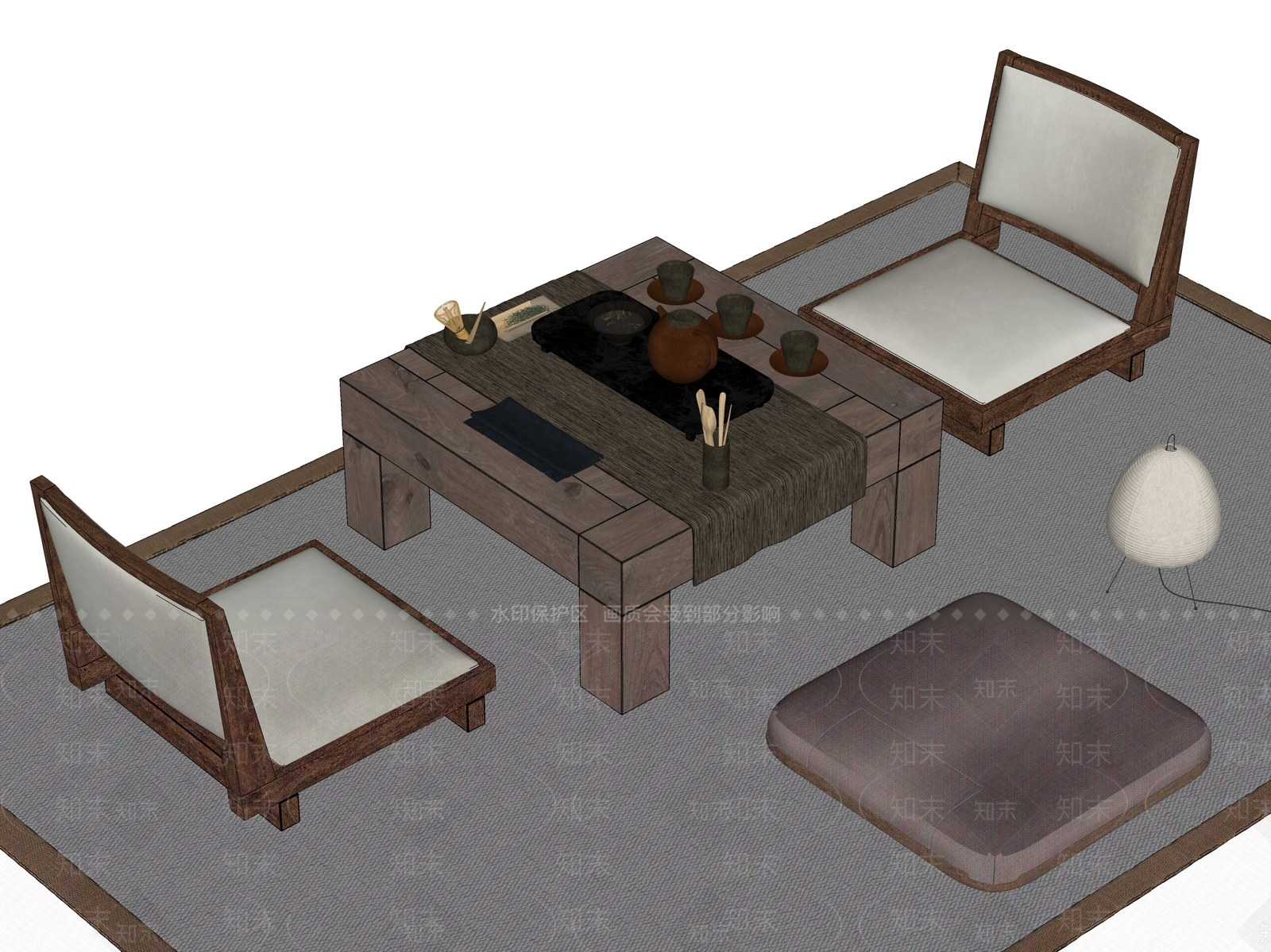 日式新中式茶桌椅SU模型下载【ID:1184263056】