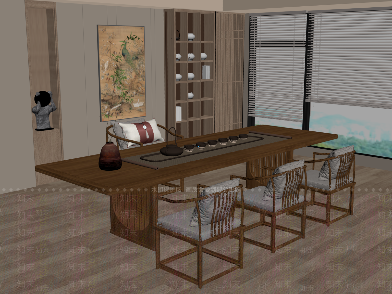 新中式茶室SU模型下载【ID:1184267405】