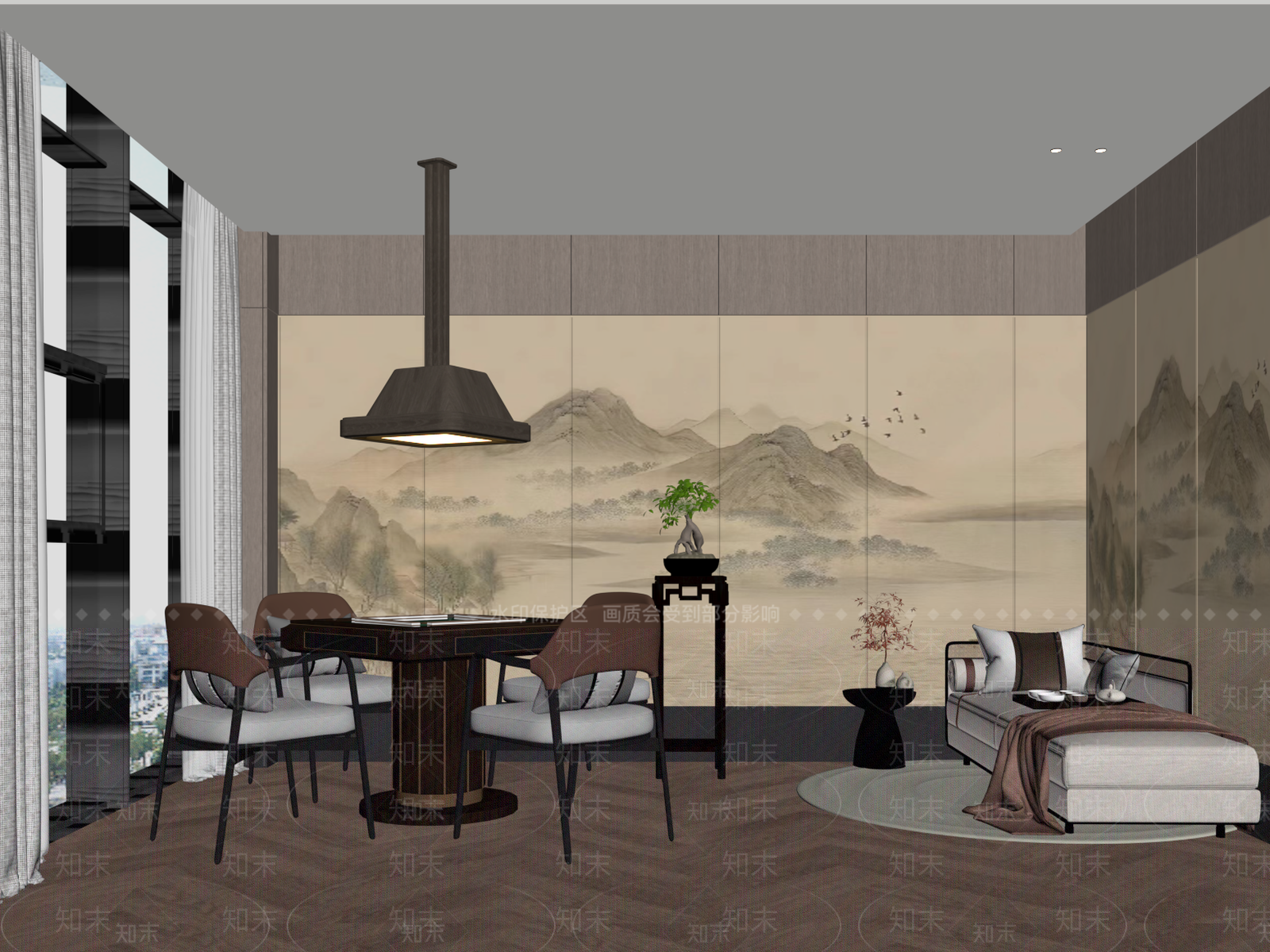 新中式棋牌室SU模型下载【ID:1184267598】