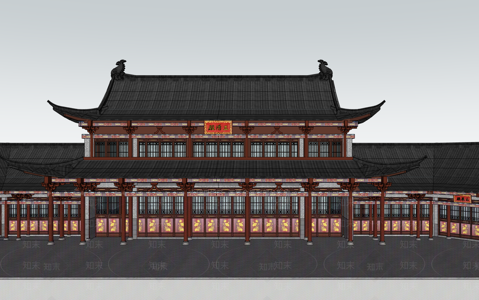 中式古建筑SU模型下载【ID:1184279782】