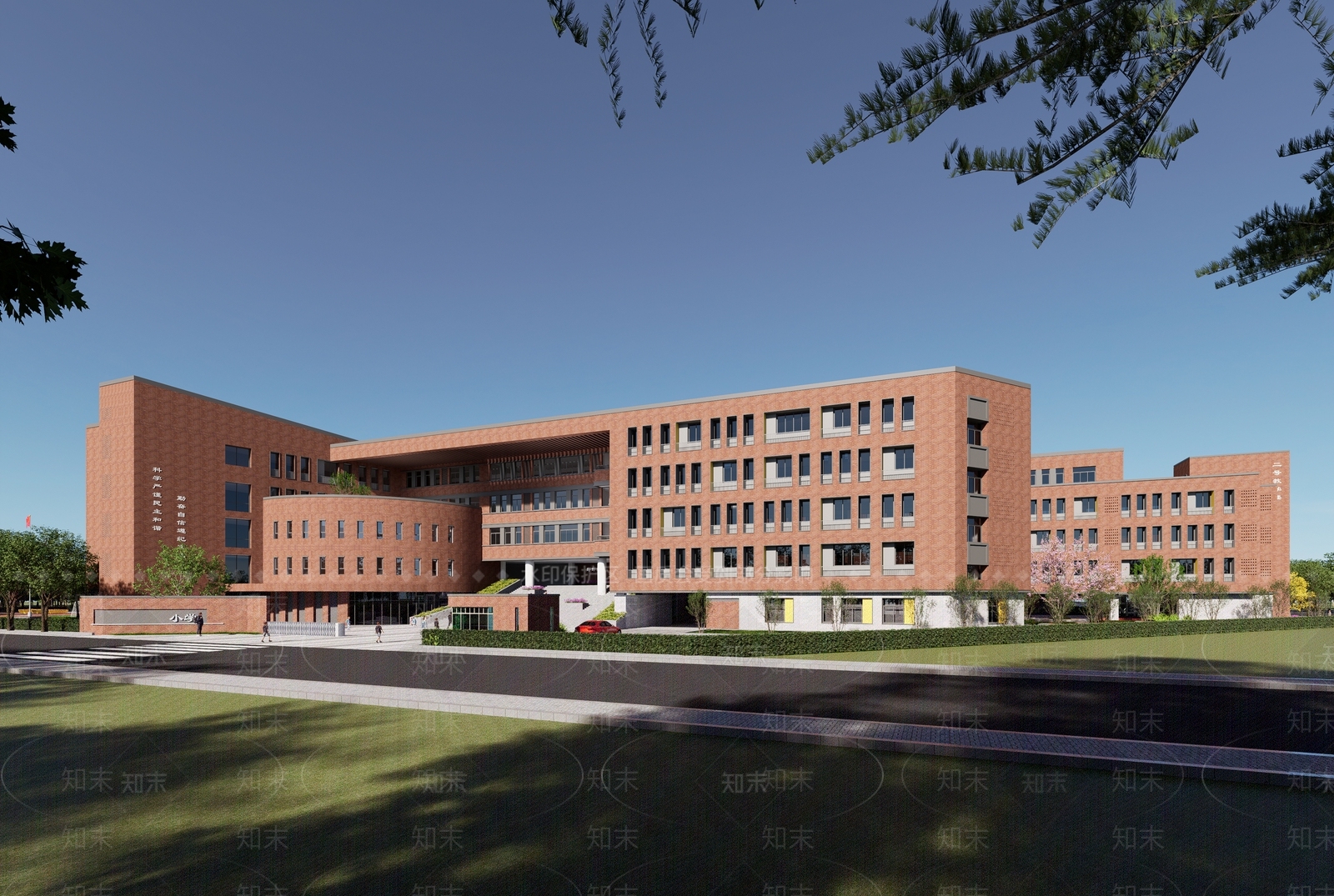 新中式简欧学校建筑SU模型下载【ID:1184341292】