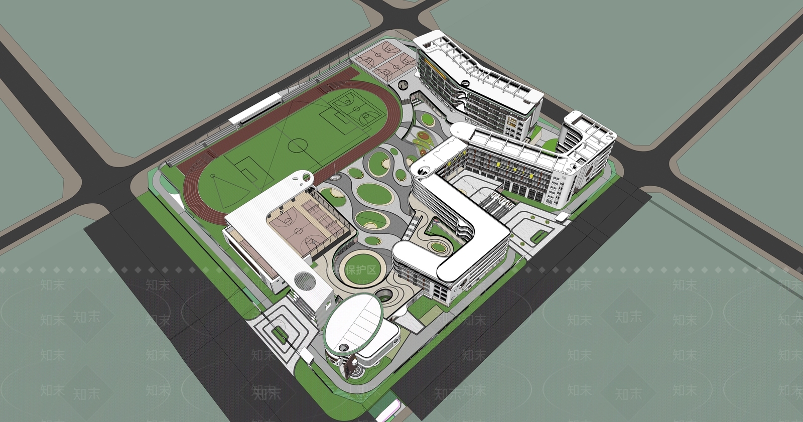 现代学校建筑SU模型下载【ID:1184289232】
