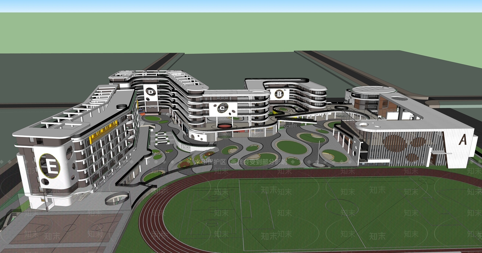 现代学校建筑SU模型下载【ID:1184289232】