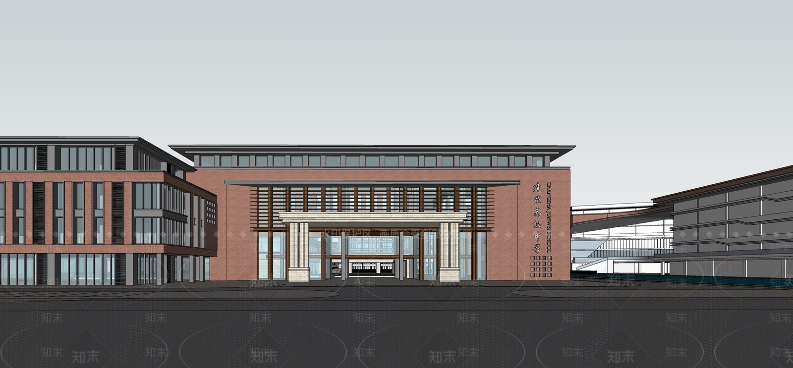 现代新中式学校建筑SU模型下载【ID:1184289343】