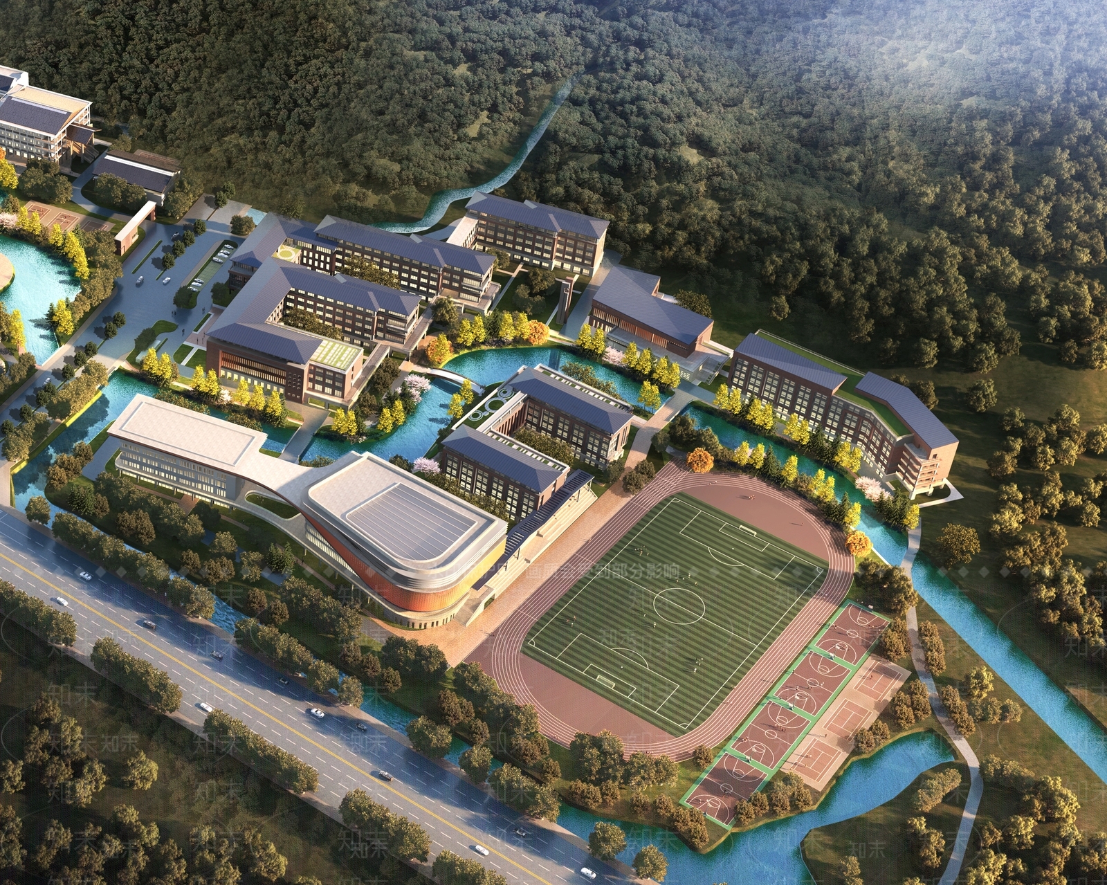 现代新中式学校建筑SU模型下载【ID:1184289343】