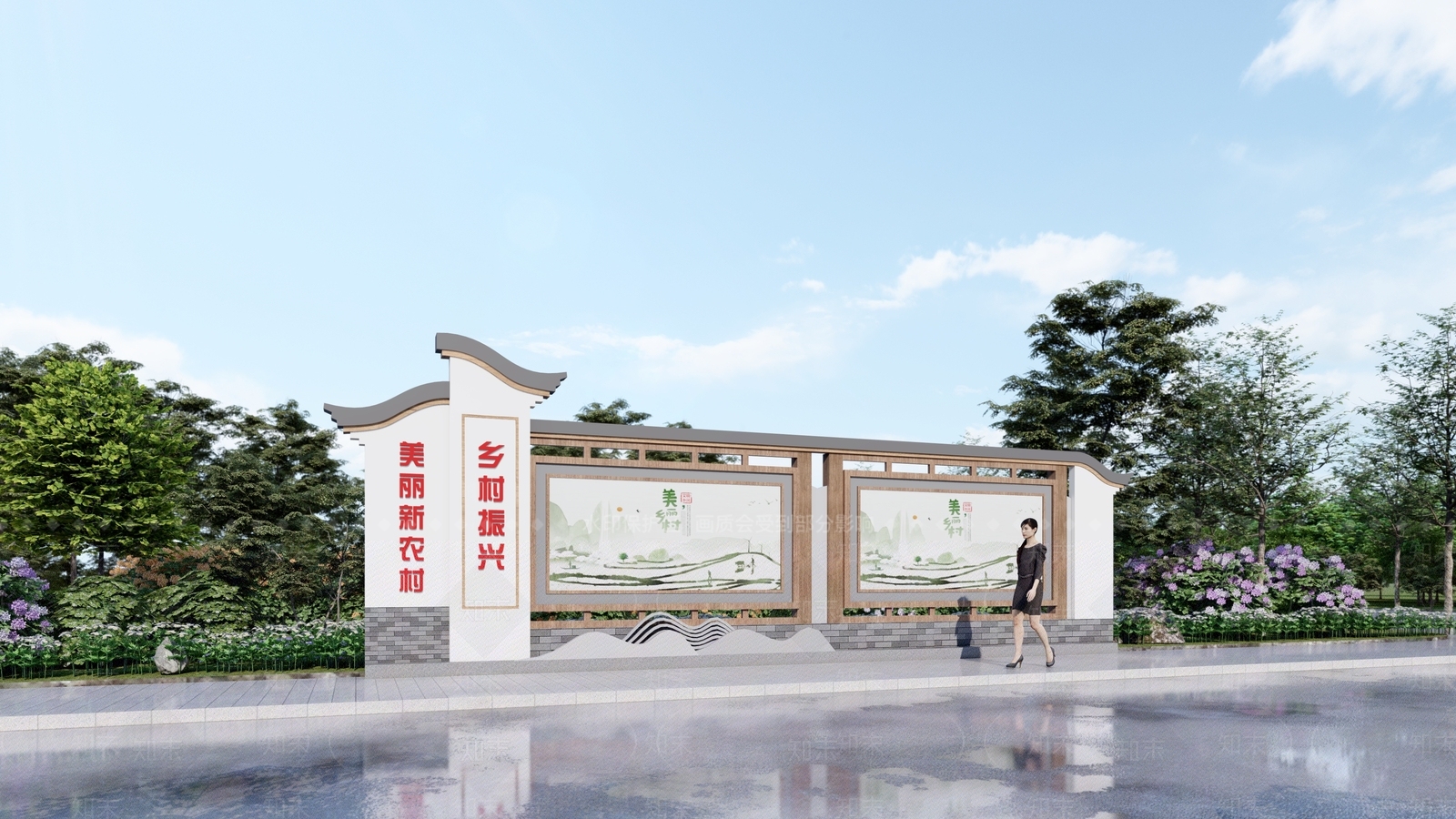 现代新中式宣传栏SU模型下载【ID:1184293253】