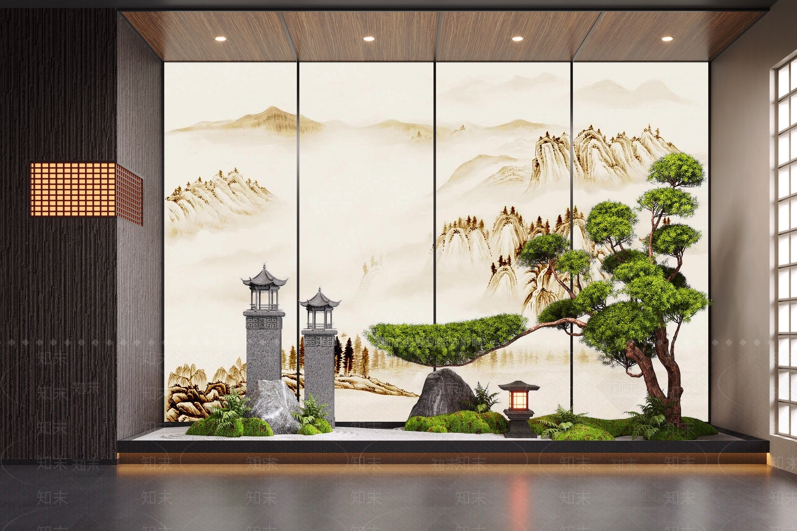 新中式室内景观3D模型下载【ID:1184297849】