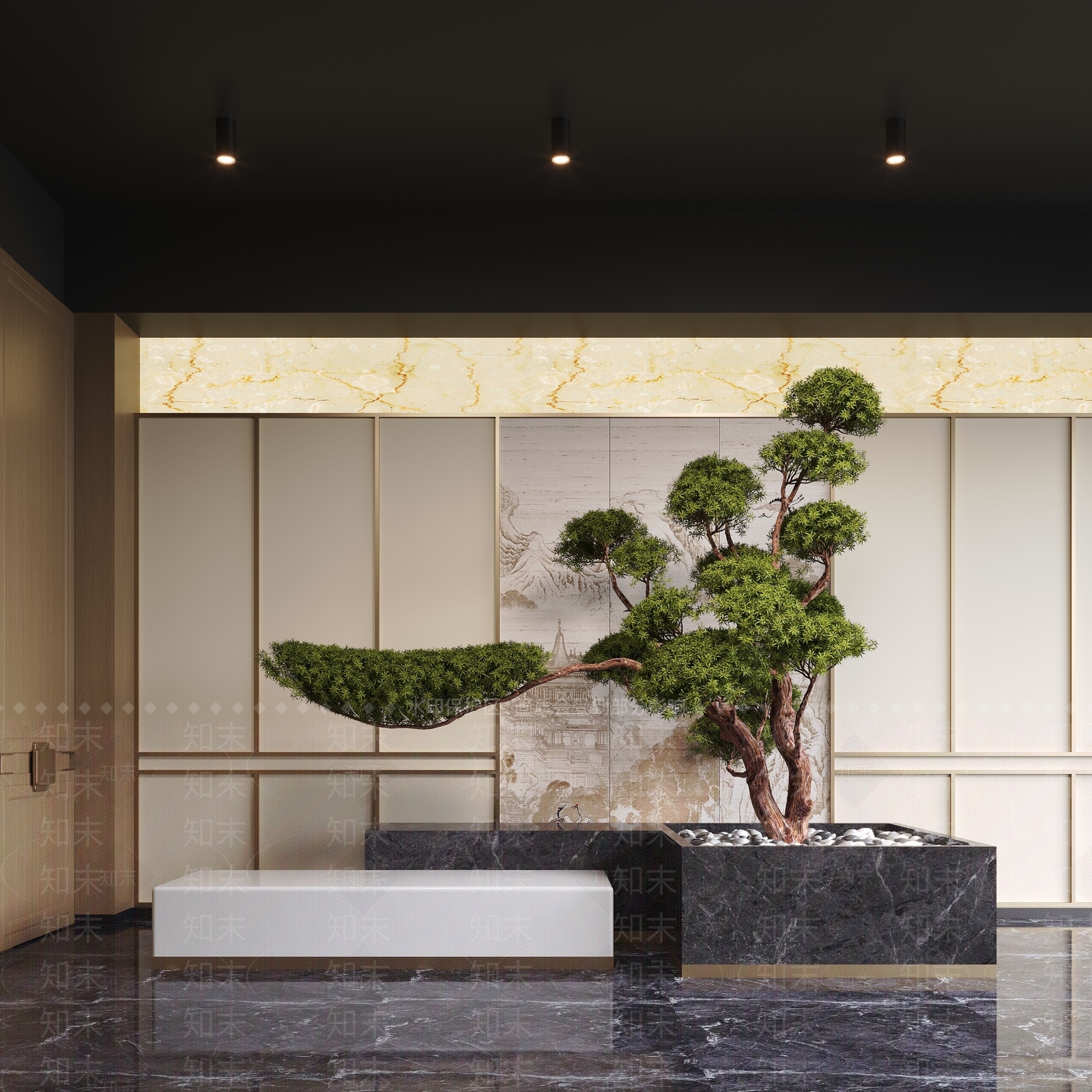 新中式室内景观3D模型下载【ID:1184298440】