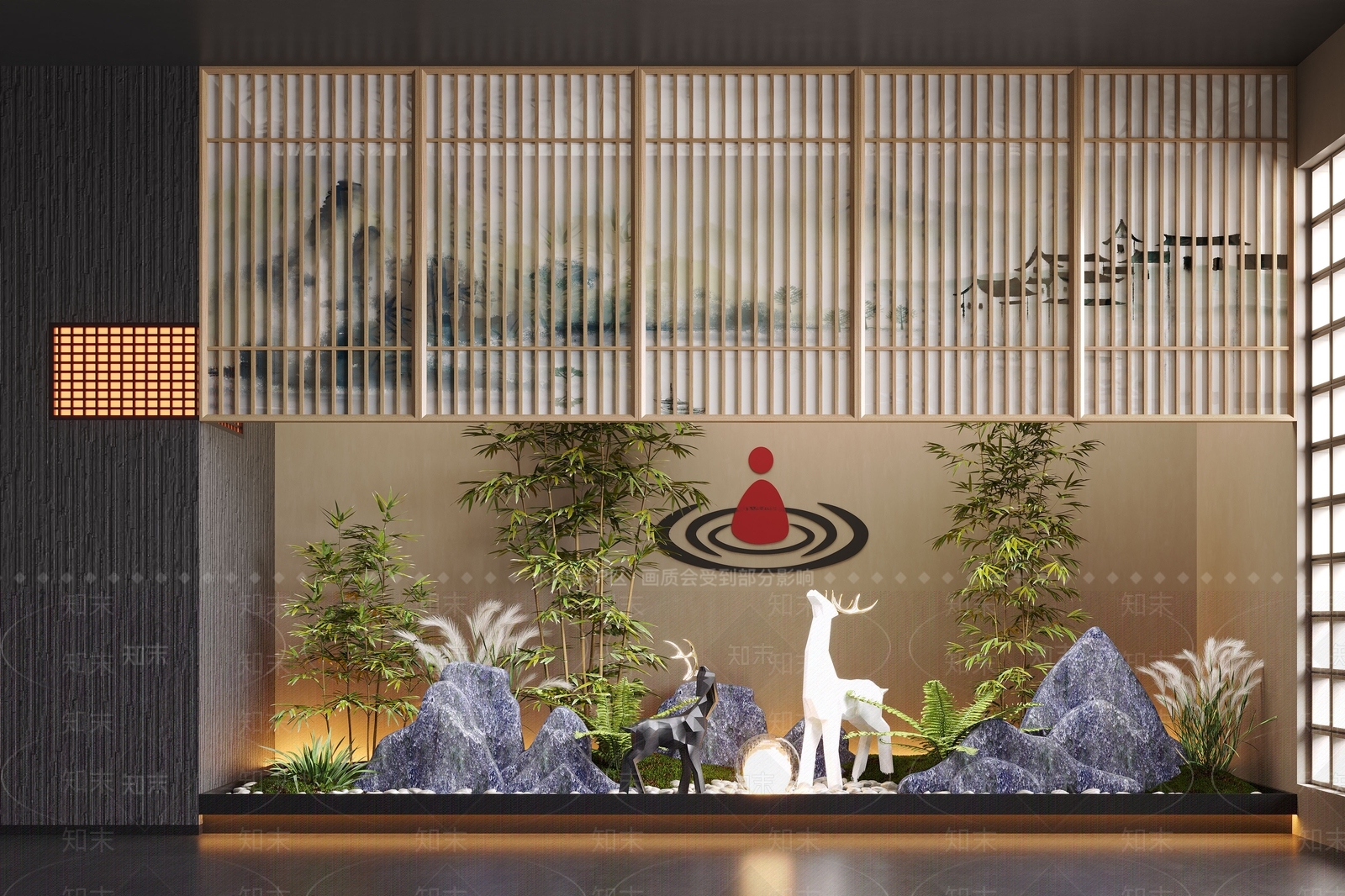 新中式室内景观3D模型下载【ID:1184298529】
