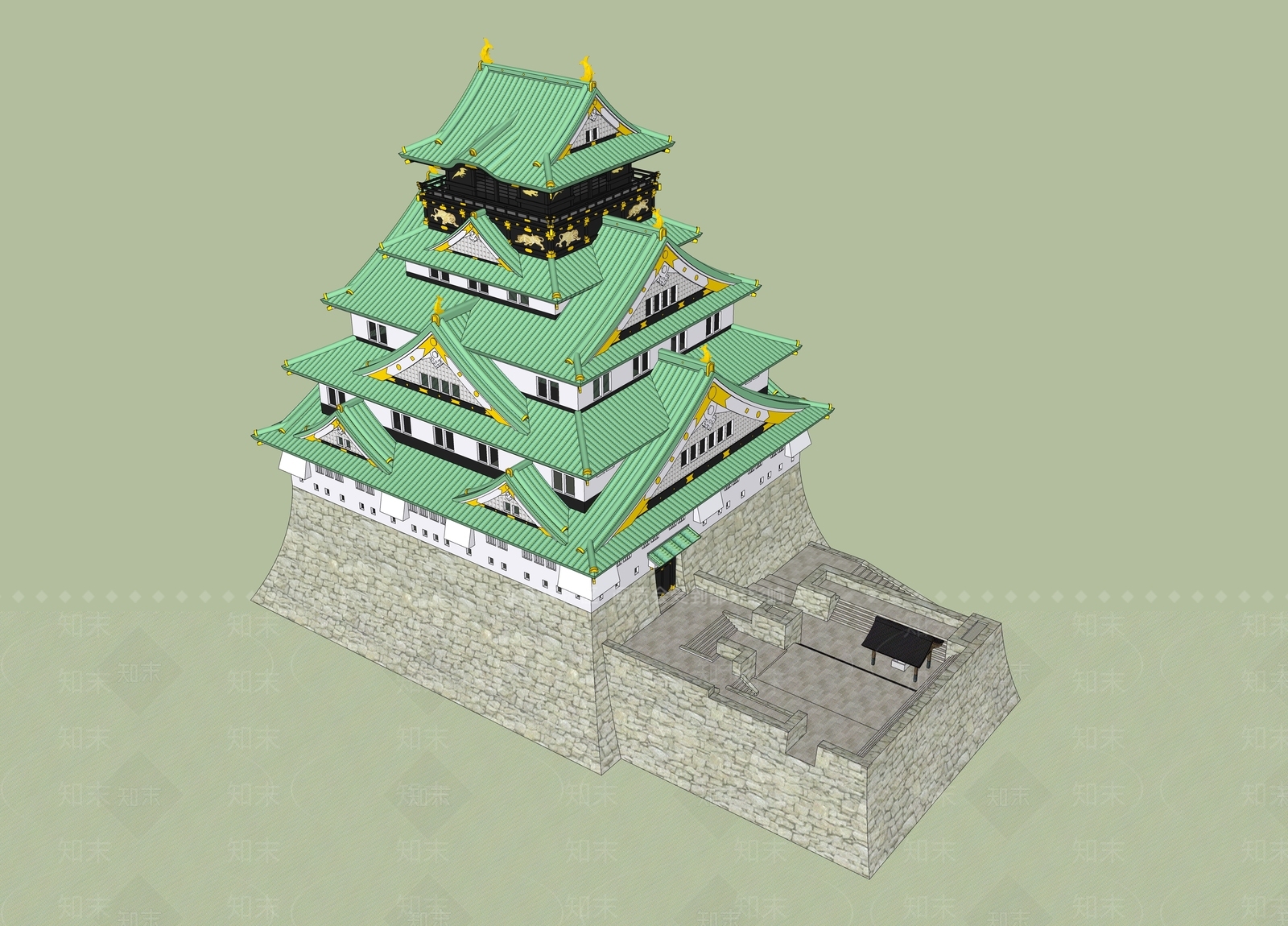 中式古建筑SU模型下载【ID:1184299134】