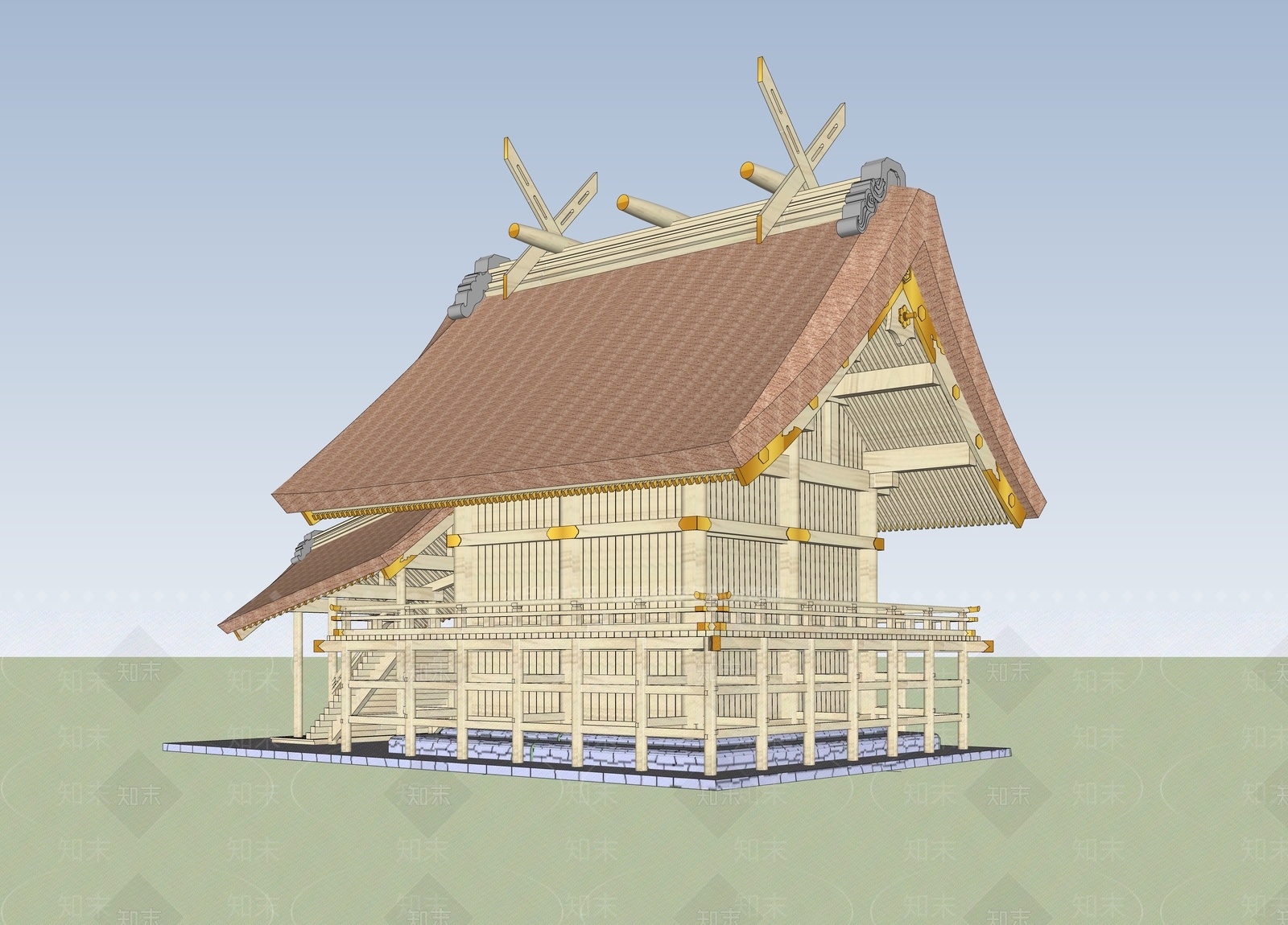 中式新中式古建筑SU模型下载【ID:1184299749】