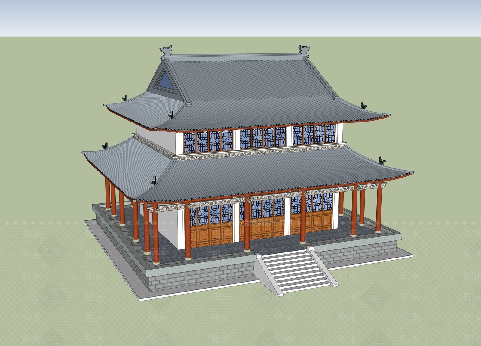 中式新中式古建筑SU模型下载【ID:1184299931】