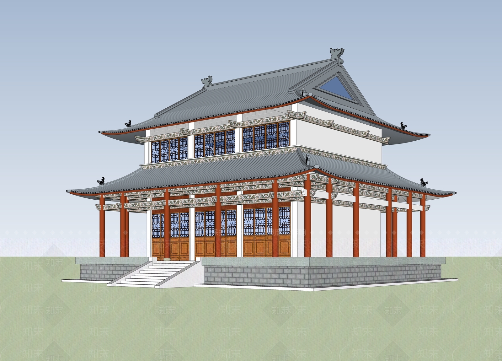中式新中式古建筑SU模型下载【ID:1184299931】