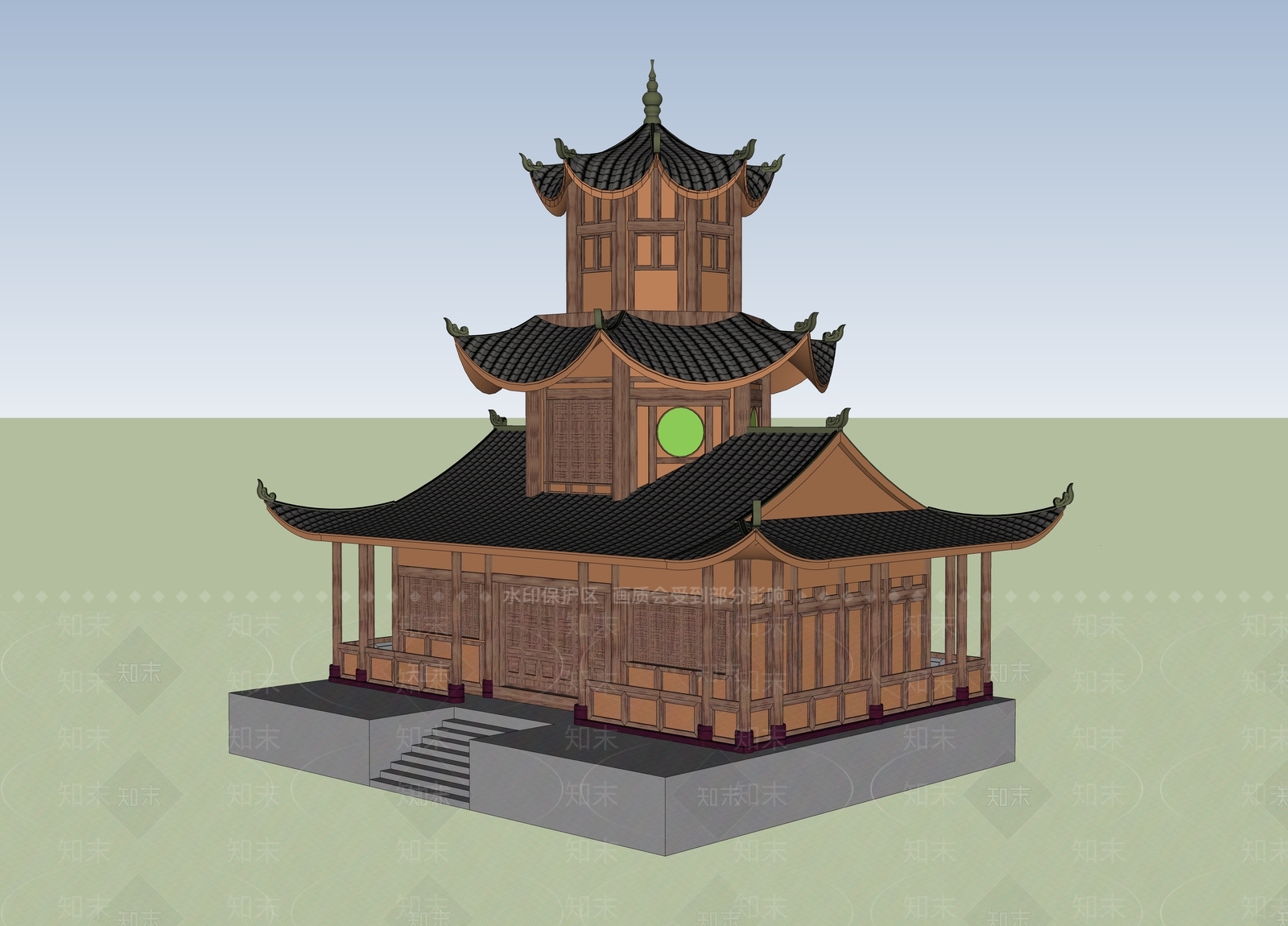 中式古建筑SU模型下载【ID:1184300146】