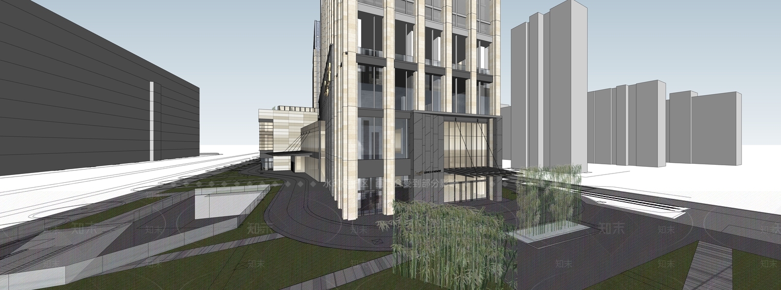现代商场建筑SU模型下载【ID:1184300585】