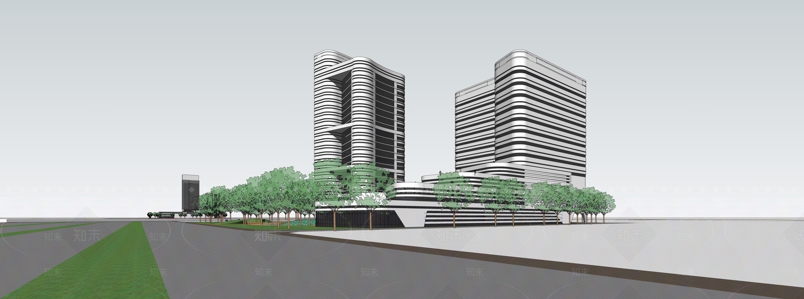 现代酒店建筑SU模型下载【ID:1184300870】