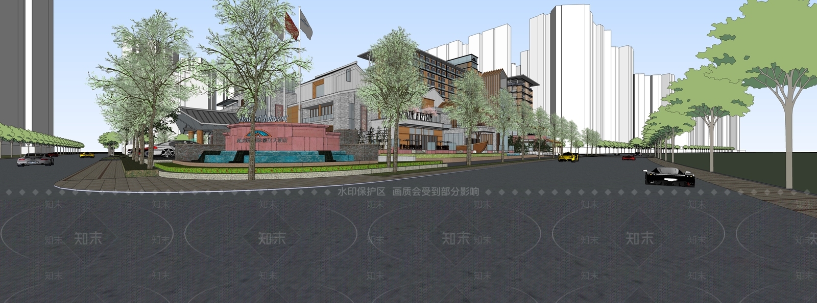 现代酒店建筑SU模型下载【ID:1184300936】