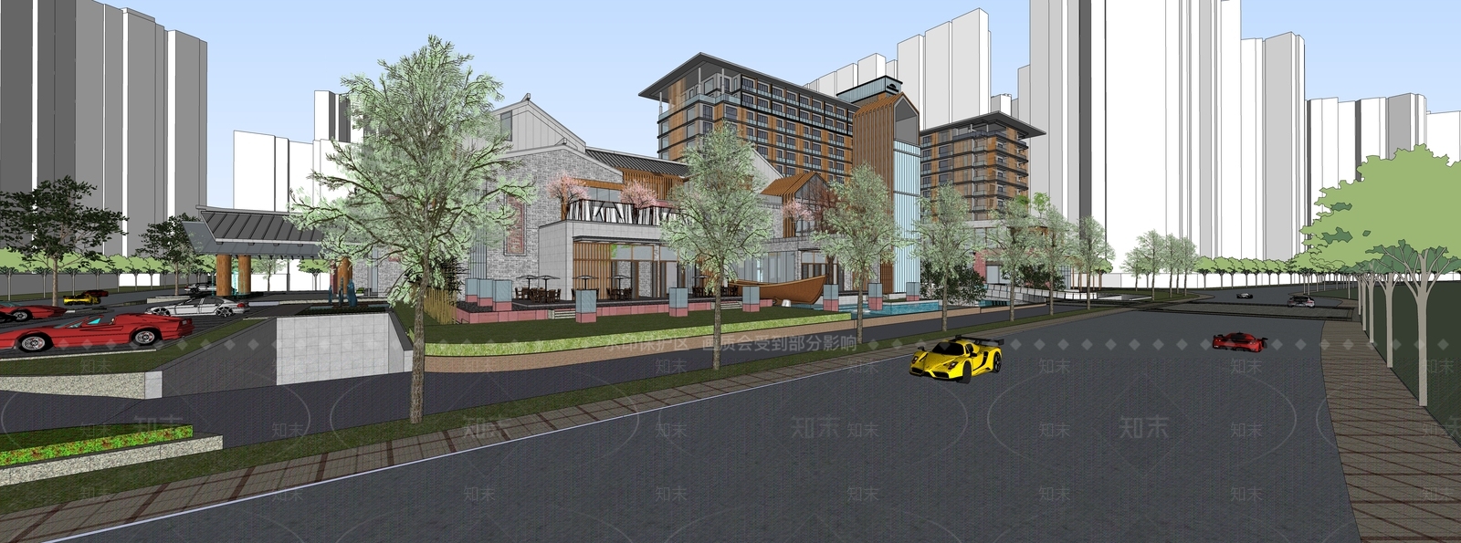 现代酒店建筑SU模型下载【ID:1184300936】
