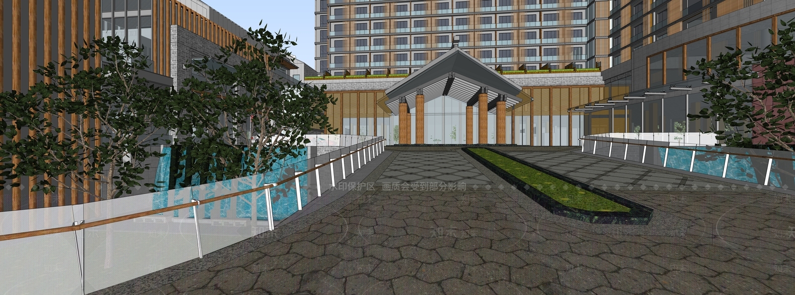 现代酒店建筑SU模型下载【ID:1184300936】