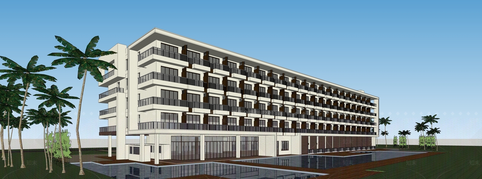 现代酒店建筑SU模型下载【ID:1184301432】