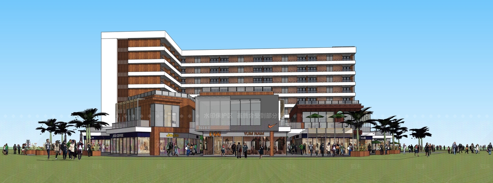 现代酒店建筑SU模型下载【ID:1184301403】