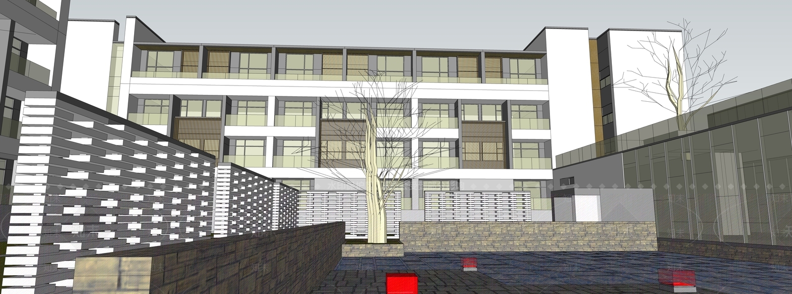 现代酒店建筑SU模型下载【ID:1184301475】