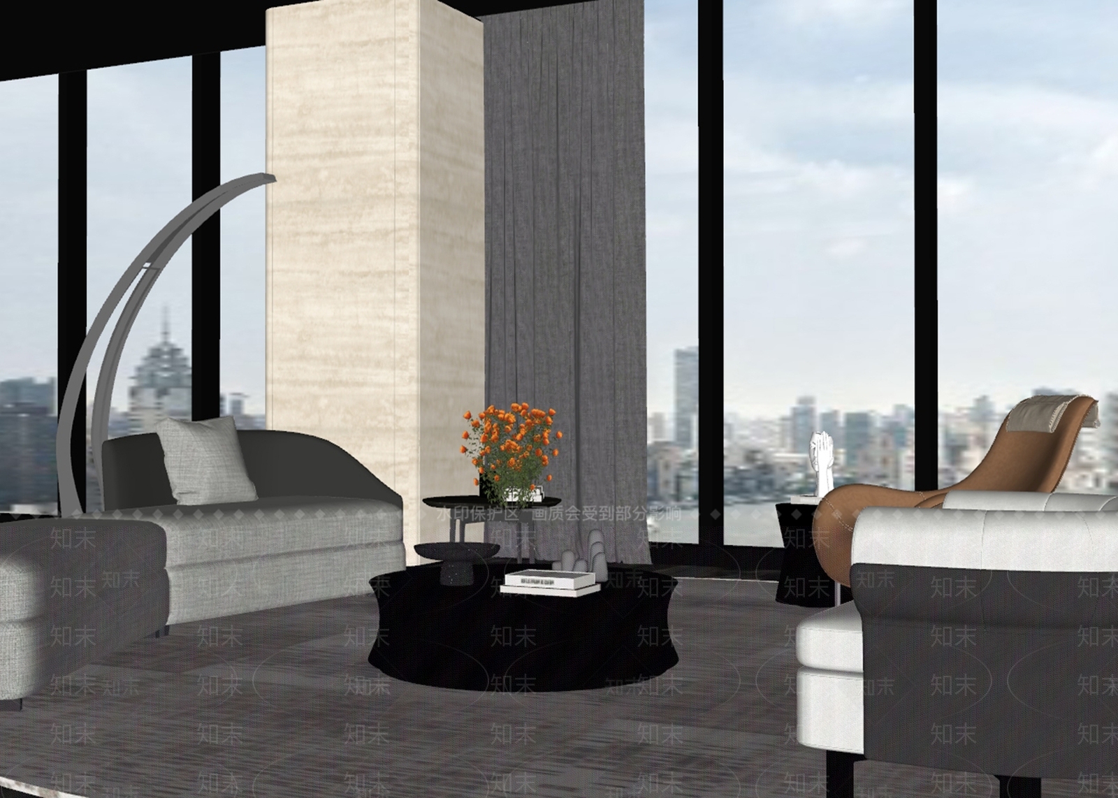 意式轻奢别墅客厅SU模型下载【ID:1184302541】
