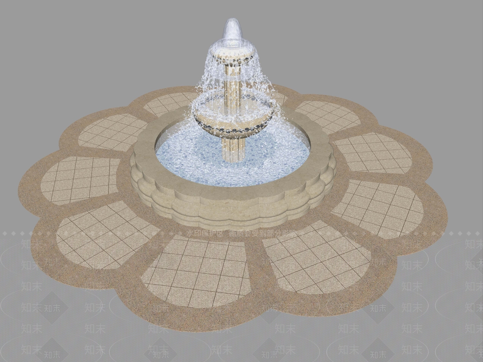法式欧式喷泉SU模型下载【ID:1184309055】